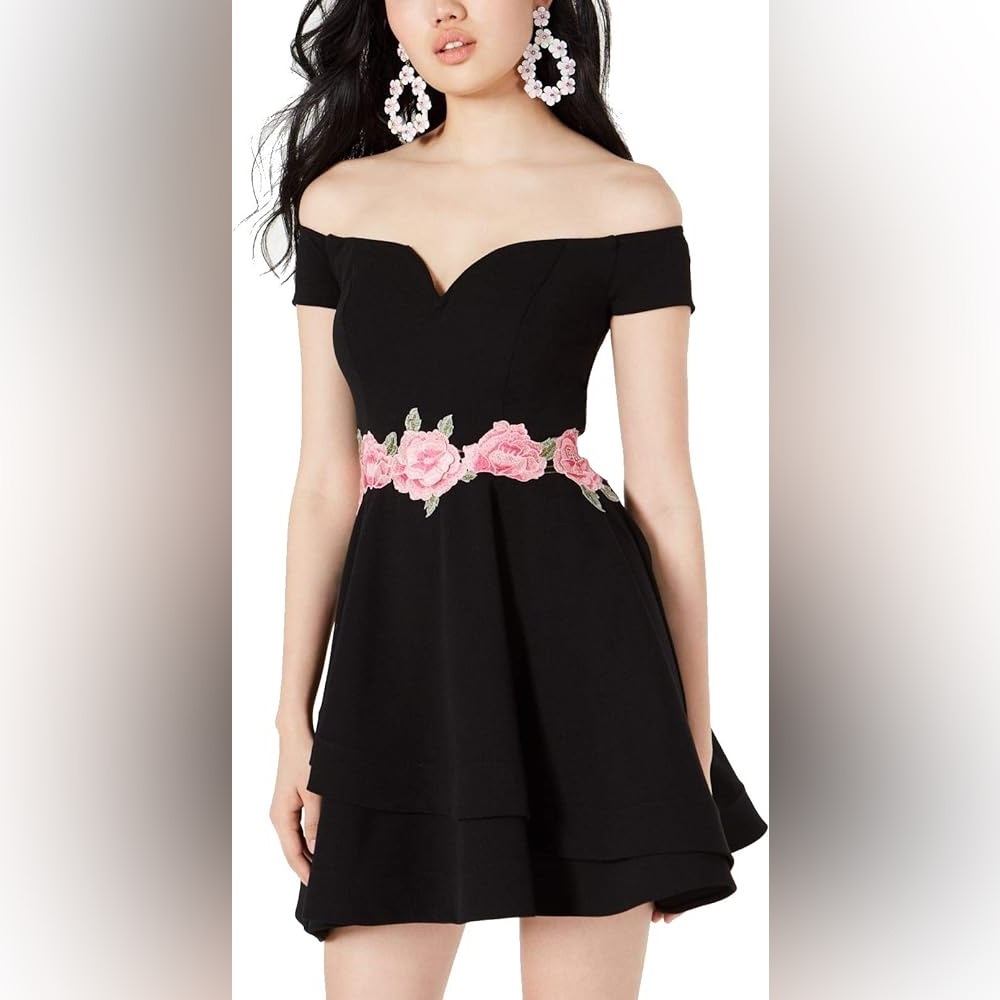 B DARLIN BlackDress Clasic Junior A-Line Off Shoulder Sweetheart Neckline Sz9/10